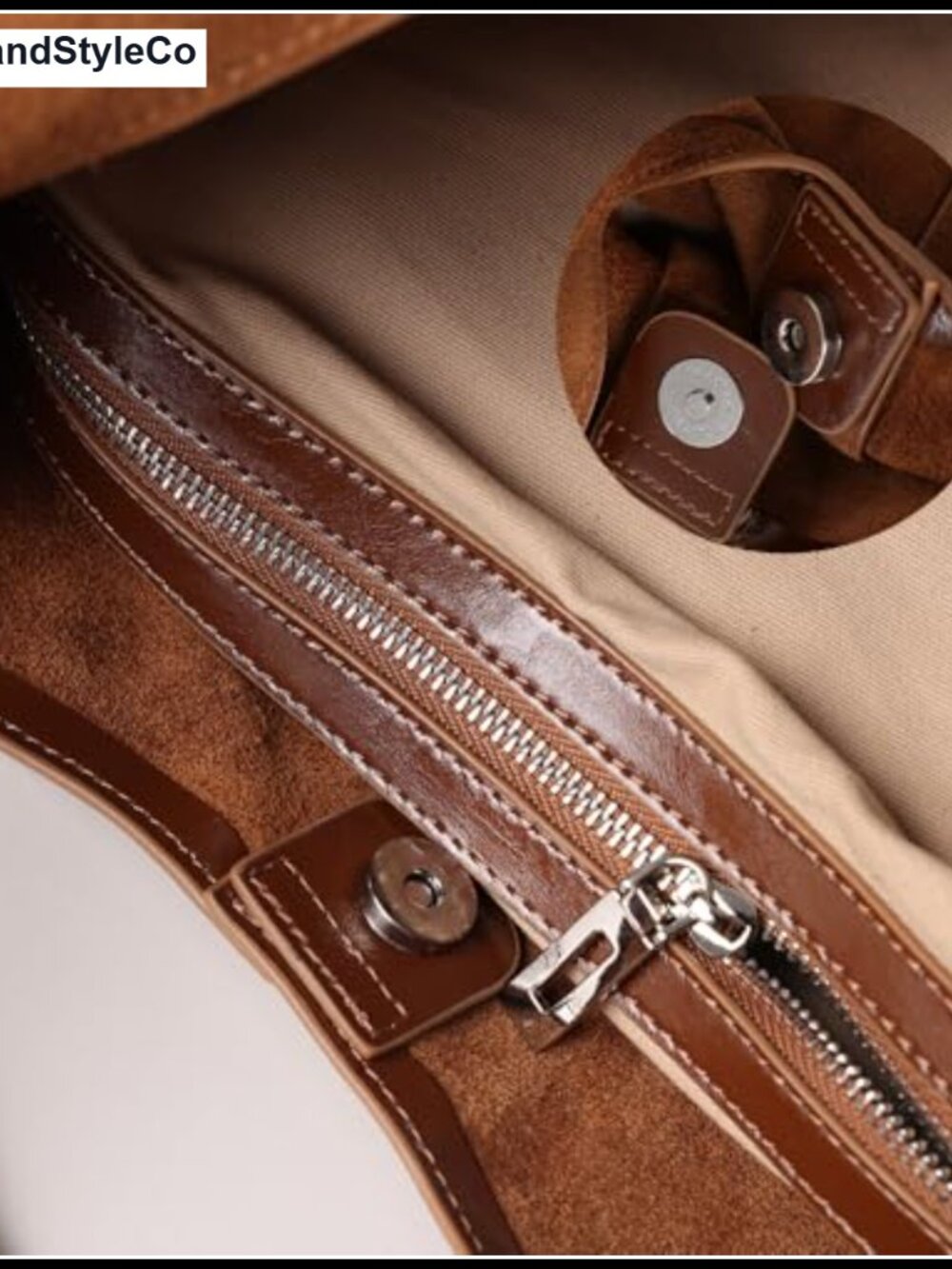 Genuine Suede Leather Oversized Hobo Shoulder Bag with Detachable Zip Pouch - Picture 4 of 6
